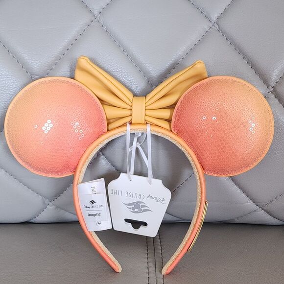 Disney Cruise Line Peach Ombre Ears & Loungefly Sequin Backpack DCL NEW - Picture 7 of 8